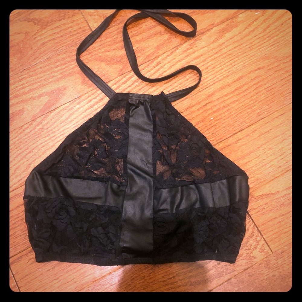 Black lace and leather top